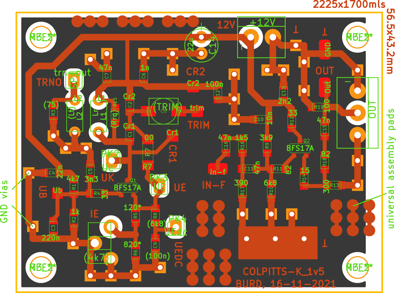 Generator Colpitts ado ćwiczeń - PCB